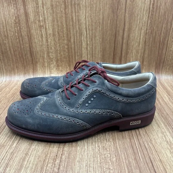 ECCO Tour Hybrid Golf Oxford Mens Gray Port Size 42 Leather Brogue Spiked Sole
